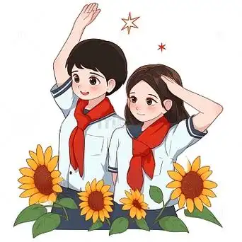 带着红领巾敬礼的少先队员