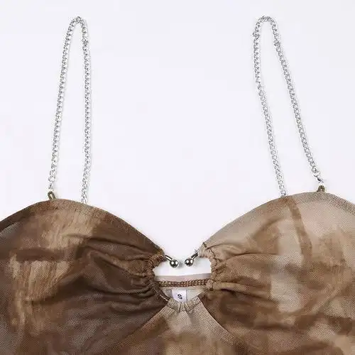 美式复古辣妹网纱特色印花爱心镂空吊带夏季小众显瘦无袖上衣女 - 17