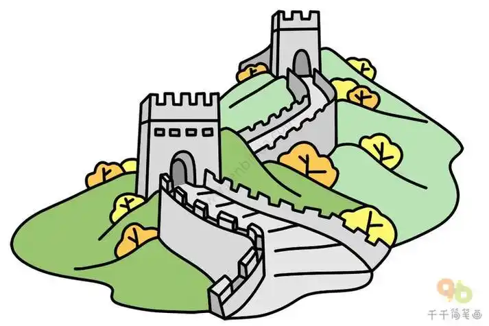 长城红旗简笔画