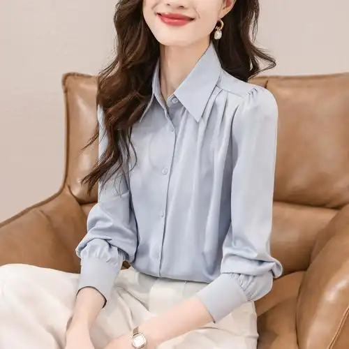 法式女装显瘦内搭真丝职业衬衣长袖白领哥弟新春秋小众桑蚕丝衬衫