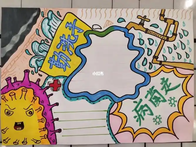 马克笔绘画  #手抄报  #小学生手抄报  #勤洗手主题画  #远离病毒乔