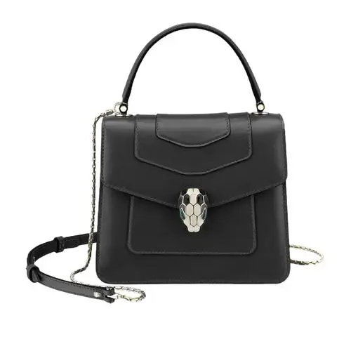 bvlgari宝格丽女士黑色牛皮手提单肩链条斜跨休闲百搭蛇头手提包