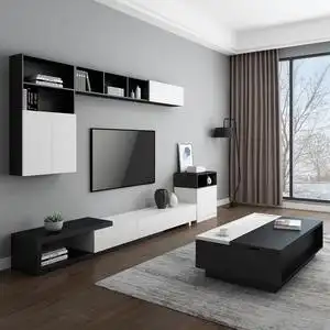 简约现代可伸缩电视柜茶几组合套装北欧客厅电视机背景墙吊柜边柜