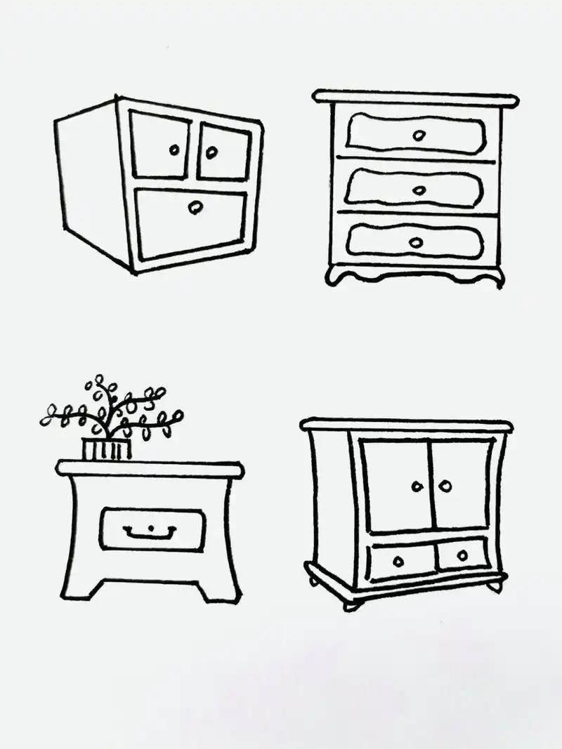 【简笔画】柜子96 分享一组家具简笔画—柜子 方的,圆的,高的,矮的.