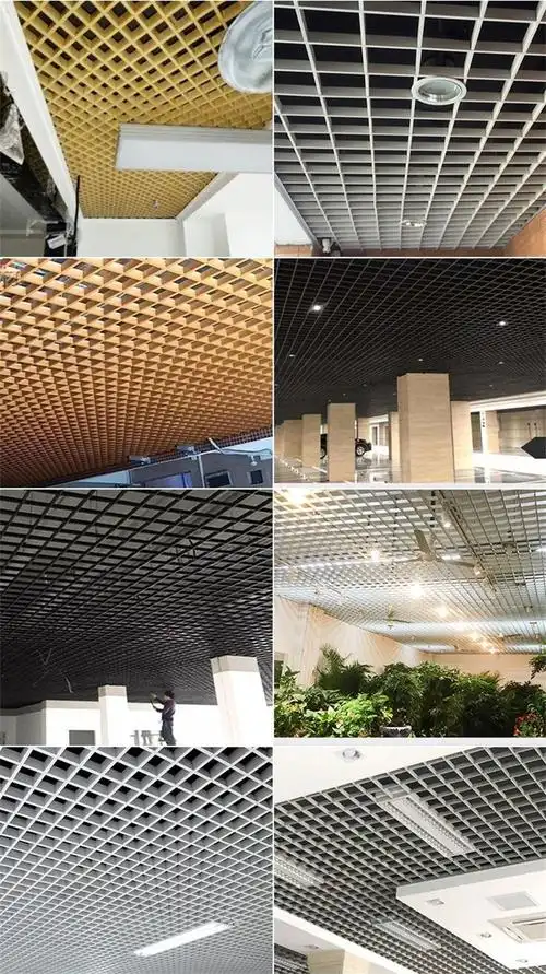 网格铝格栅商场餐厅天花吊顶黑色葡萄架白色铝方通木纹铝格栅吊顶
