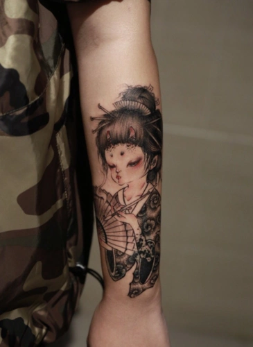 男生手臂大腿艺伎纹身图集日式传统纹身的主流之一10