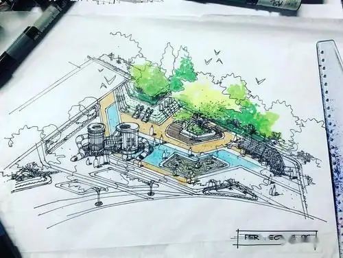 景观手绘 | 如何绘制小场地景观鸟瞰图