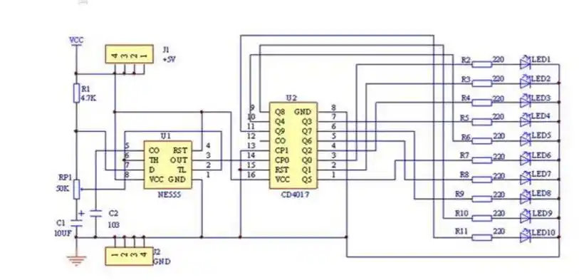 cd4017流水灯电路图(六款cd4017流水灯电路介绍)