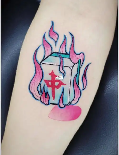 火焰麻将纹身原创设计|甜酷风格