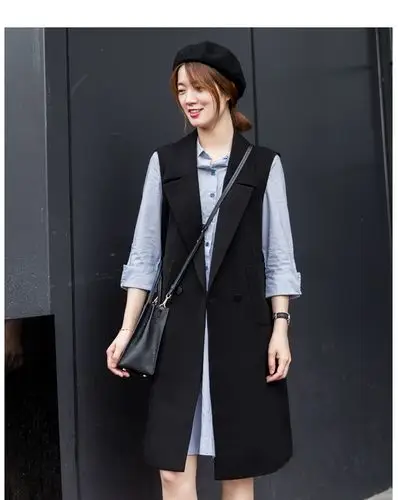 bf马甲女中长款2018秋冬新款休闲百搭黑色无袖西装马甲外套chic