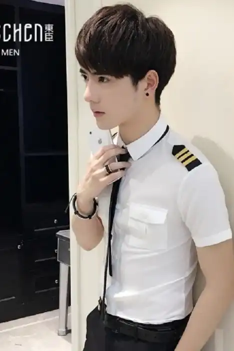 发型师男士修身空少制服男模演出夜店ktv酒吧少爷工作服短袖衬衫