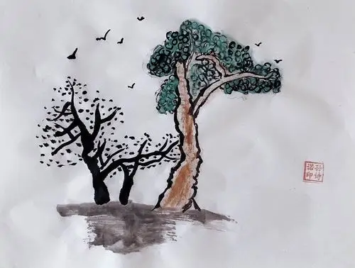 丰台五小万柳分校第十三周五年级美术《中国画-树的画法》作品展示