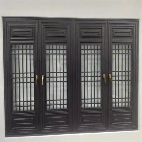 断桥铝合金门窗铝合金平开窗钢化玻璃门新中式风格