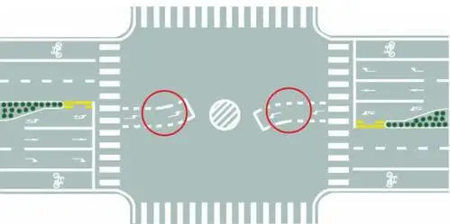 a.小型车转弯线  b.掉头引导线  c.左弯待转区线  d.交叉路停车线