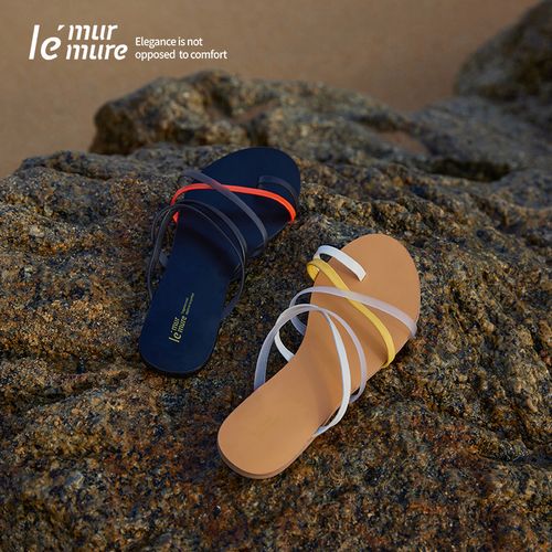 le murmure 古罗马风条带羊皮夹趾凉拖 日本进口皮糠女士拖鞋夏