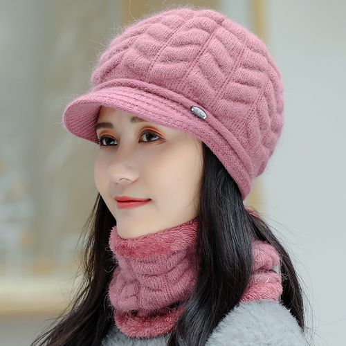 2021秋冬中老年帽子女兔毛针织帽毛线中年妈妈帽奶奶老人围脖冬季