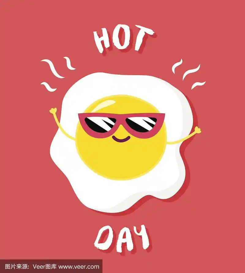 戴着墨镜的卡通煎蛋.炎热的一天.矢量插图.