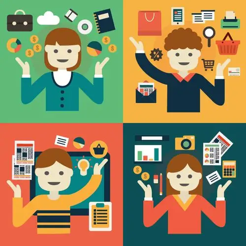 4款卡通电子商务人物设计矢量素材