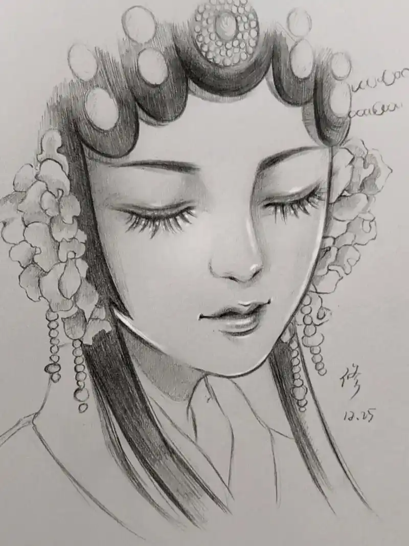 94戏子/铅笔手绘步骤 #临摹hutachan #铅笔 你艳抹浓妆,粉墨登场.