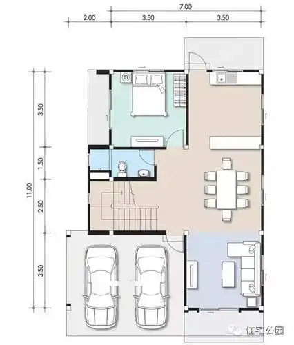 新农村自建房 9米x11米 带双车库 含平面图