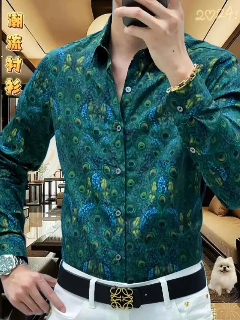 男神们～ 新品时尚潮流花色男士长袖衬衫来啦,碎花图案带来浪漫 - 抖