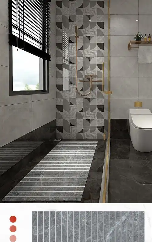 淋浴房脚踏石防滑 900x900横槽淋浴房流水防滑地板砖网红厕所沐浴脚踏