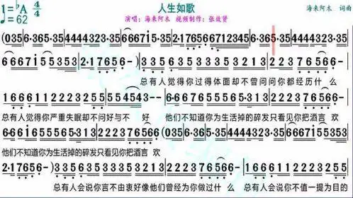 海来阿木演唱《人生如歌》的动态有声简谱