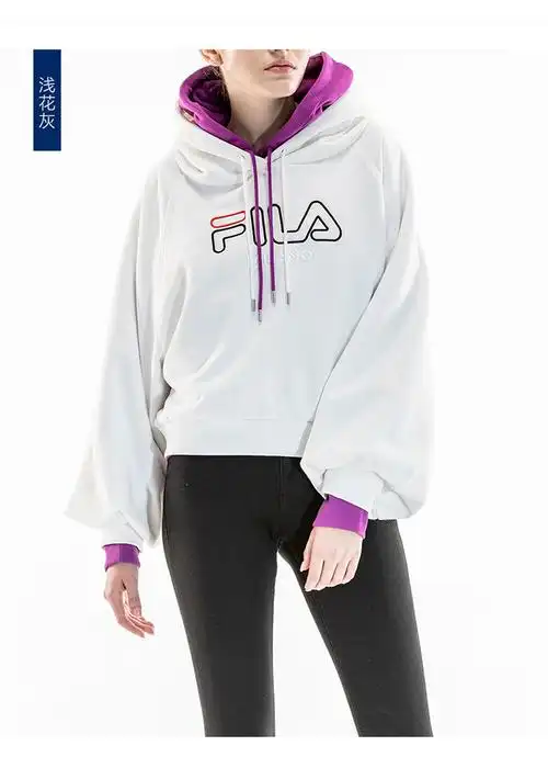 斐乐女装女式卫衣春季女款大logo灯笼袖针织连帽套头运动卫衣