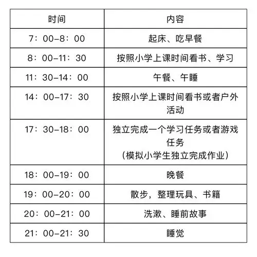 参考小学生作息表