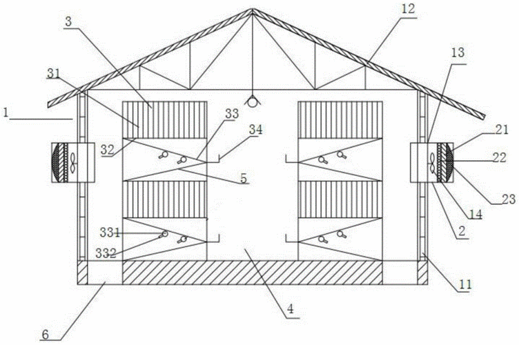 本实用新型涉及鸡舍,具体地说是涉及一种环保蛋鸡舍.