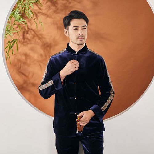 中式唐装男青年时尚中国风套装秋季潮牌男复古长袖休闲外套中山装