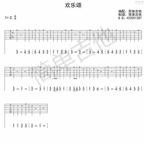 欢乐颂(单音简单版)吉他谱(图片谱,单音版,简单版)_ludwig van beetho