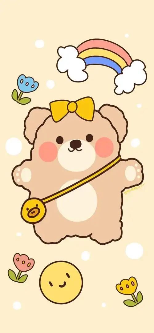 卡通可爱蠢萌小熊暖色系少女心手机壁纸12