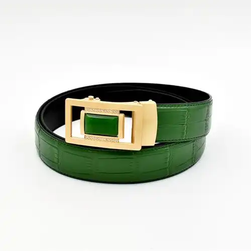 绿色休闲皮带男年轻人韩版商务真牛皮男士牛仔裤细腰带潮男自动扣