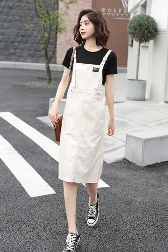 牛仔 strong>背带裙 /strong> strong>女 /strong>夏季新款长款过膝