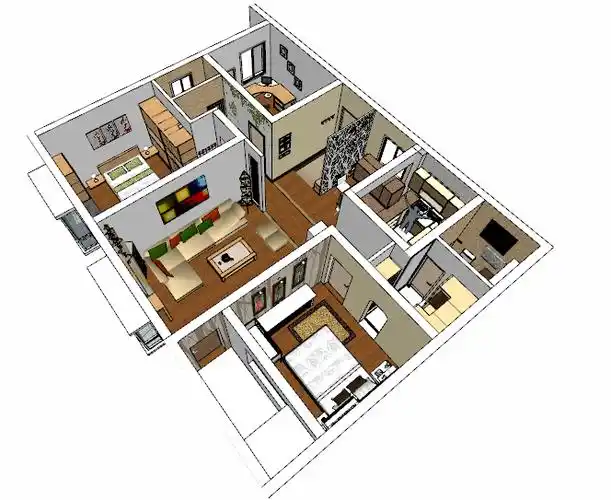 家装三室两厅一厨两卫su模型153下载