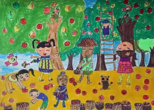 苹果丰收了/少儿绘画作品/儿童画/网络美术馆_中国少儿美术教育网