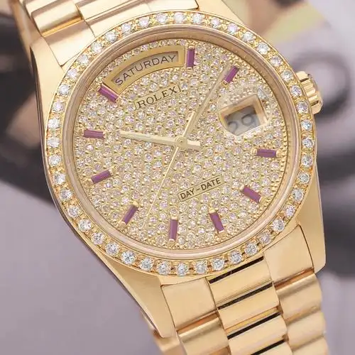 红宝石满天星[9.8新]劳力士星期日历型后镶钻自动机械男表18238