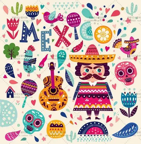 墨西哥风格主题元素 花纹图案 矢量图 平面 设计素材 2016061612