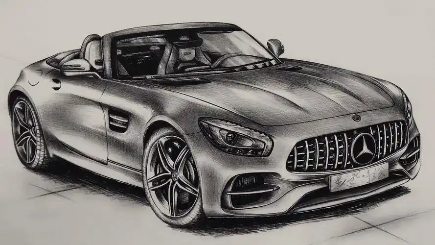 我要上热门#绘画素描手绘汽车——奔驰跑车s系列