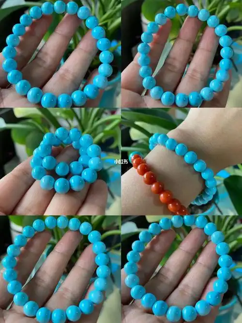 有气质的高瓷蓝原矿高瓷绿松石圆珠手串