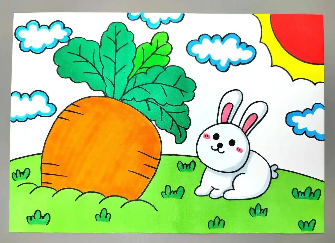 幼儿园小朋友也能画的《小兔子拔萝卜》创意画,简单又好看,快来 - 抖