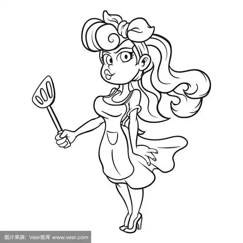 轮廓图片的家庭主妇与砂锅