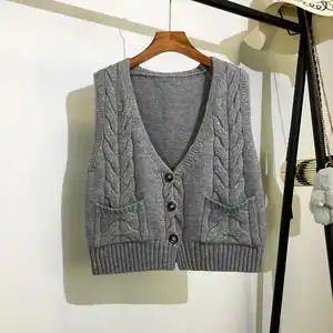 毛衣马甲女开衫秋冬新款韩版宽松短款坎肩无袖针织衫毛线背心外套