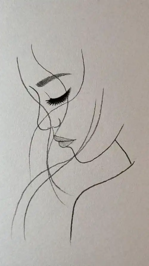 画美丽的女孩侧脸