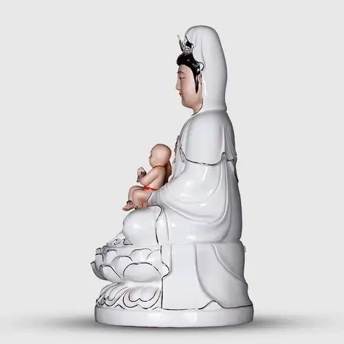 德化精品陶瓷送子观音佛像供奉家用观音菩萨坐像摆件