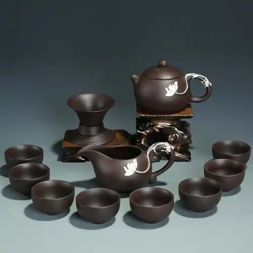 云品家居宜兴镶鎏银紫砂茶具cx001