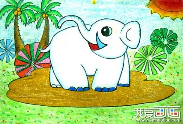 儿童画油画棒大象卡通作品欣赏(4)