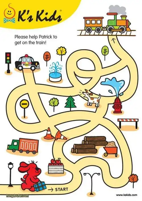 比较简单的迷宫游戏图片打印下载,有着卡通图案的小元素,非常适合孩子