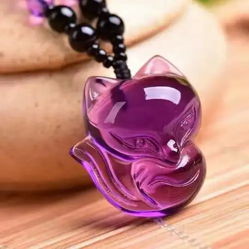 天然紫水晶大头萌狐狸吊坠男女紫晶灵狐项坠项链挂件情侣一对礼物